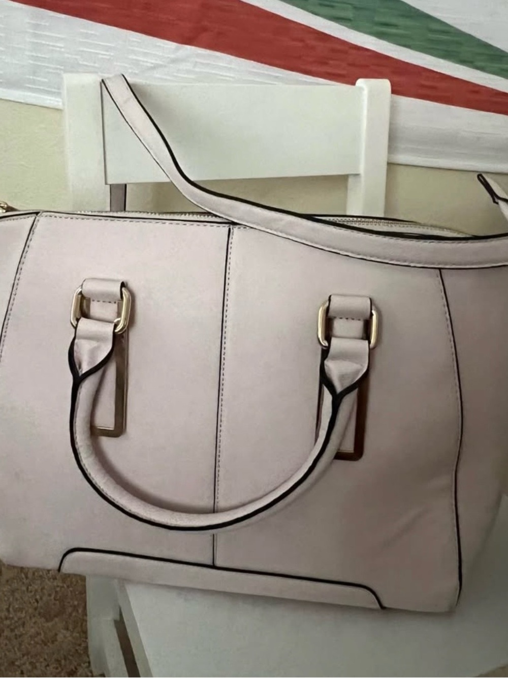 Aldo Pale Pink White Structured Satchel with Gold Hardware